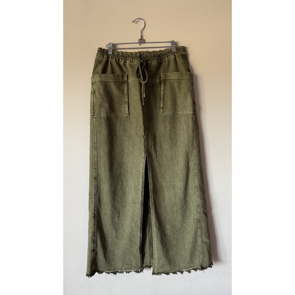 Free People Size XS Woke Up Like This Maxi Denim Skirt Slit Moss Green Boho - Picture 1 of 8